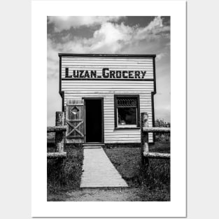 Black and White Photo of Vintage Ukranian Grocery Store Posters and Art
